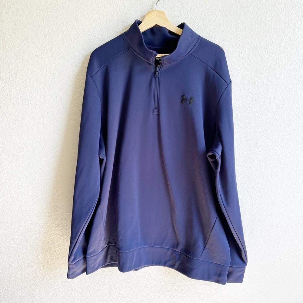 Under Armour Navy Blue Quarter Zip Loose Fit Fleece Lined Pullover Mens Size XXL